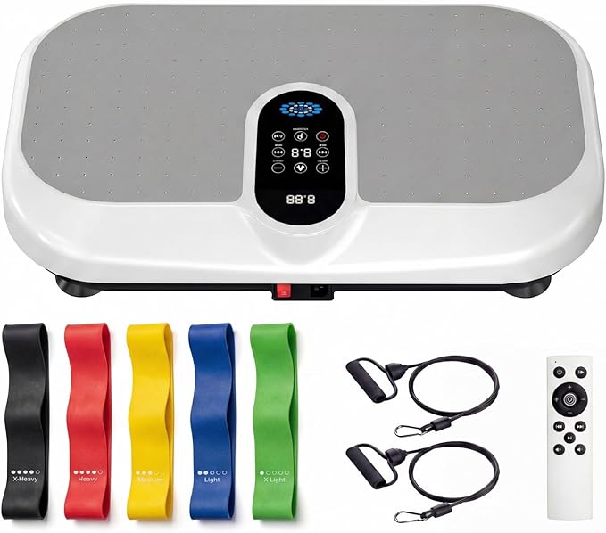Vibration Plate Exercise Machine for Lymphatic Drainage & Weight Loss, Heated Vibrating Platform Full Body Workout Equipment, 440lb Capacity Home Gym Shaker Board with Bluetooth & Resistance Bands