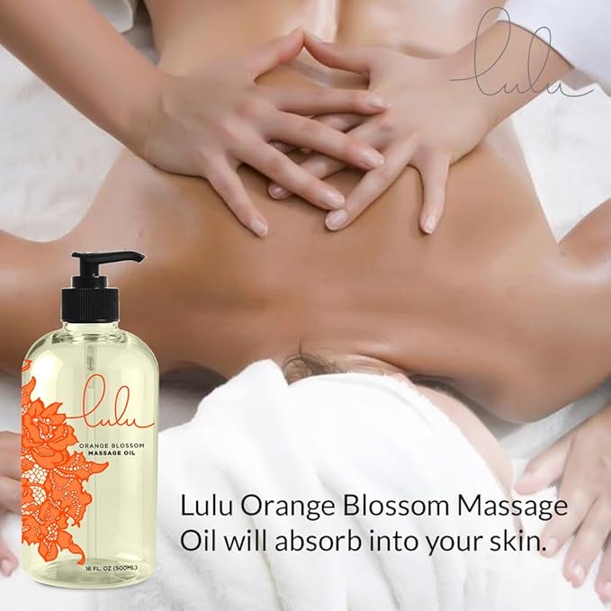 Lulu Orange Blossom Massage Oil, Sweet Almond, Jojoba & Macadamia Oils, Lightweight Non-Greasy Body Oil Smooth Skin & Relaxation Aromatherapy Date Night Couples Massage & Massage Therapy 16 fl oz Pump