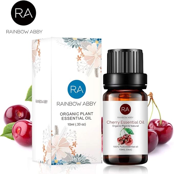 RAINBOW ABBY 100% Pure Organic Cherry Essential Oil, 10ml - Aromatherapy, Massage, Yoga, Meditation, Bath, Skin Care