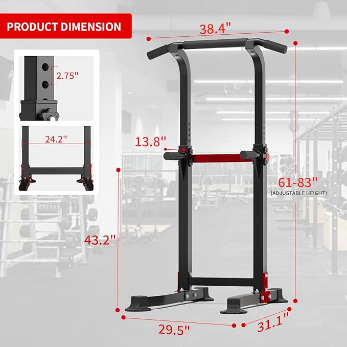ZENOVA Pull Up Bar Dip Bar Squat Rack Workout Dip Station Height Adjustable Free Standing Chin Up Bar