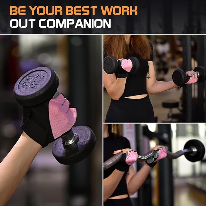 Workout Gloves for Women - Breathable Weight Lifting Gloves with Non-Slip Silicone Padding, Fingerless Gym Gloves for Cycling, Rowing, Pull Ups & Training (4 Sizes)