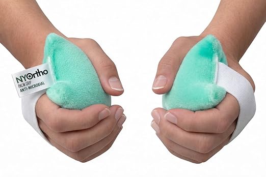 NYOrtho Hand Contracture Cushion 6" x 3" - 2-Pack Palm Grips for Stroke Recovery & Orthopedic Support - Latex-Free, Odor-Control, Sweat-Resistant, Machine Washable Palm Protector with Elastic Strap