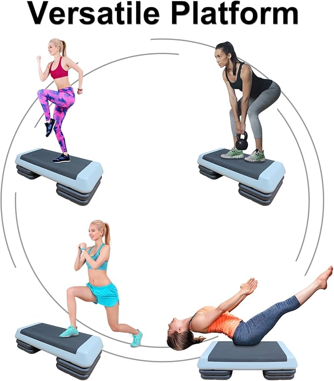 Adjustable Workout Aerobic Stepper in Fitness & Exercise Step Platform Trainer Gray Black with 2 Risers