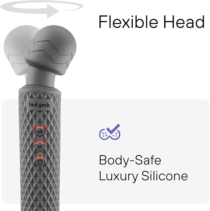 bed geek Handheld Cordless Personal Wand Massager – Waterproof, USB Rechargeable, 20 Vibration Patterns, 8 Speeds, Memory Feature, Skin-Soft Silicone for Ultimate Relaxation Tool