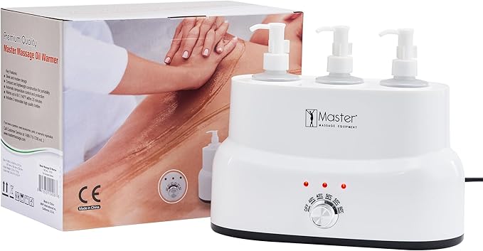 Master Massage Three Bottles Massage Oil, Lotion, Cream Warmer Heater with Empty Bottles- Massage Cream Heating Device- Salon Spa Body Therapy, White