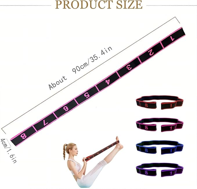 Fitness Resistance Band for Stretching and Yoga, Number Stretch Resistance Band with Clear Markings, 8-Section Elastic Training Bands for Full Body Stretching Shaping