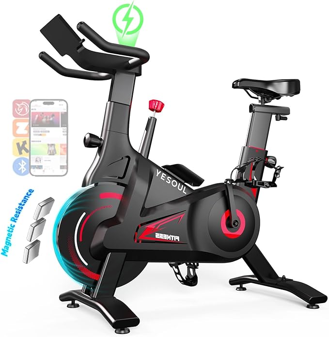 YESOUL Self-Powered Exercise Bike with Dynamic LED Lights – Stable Triangle Frame, Dual-Stage Drive, 300 lbs Capacity, Silent Magnetic Resistance, Compact Indoor Stationary Bike for Home