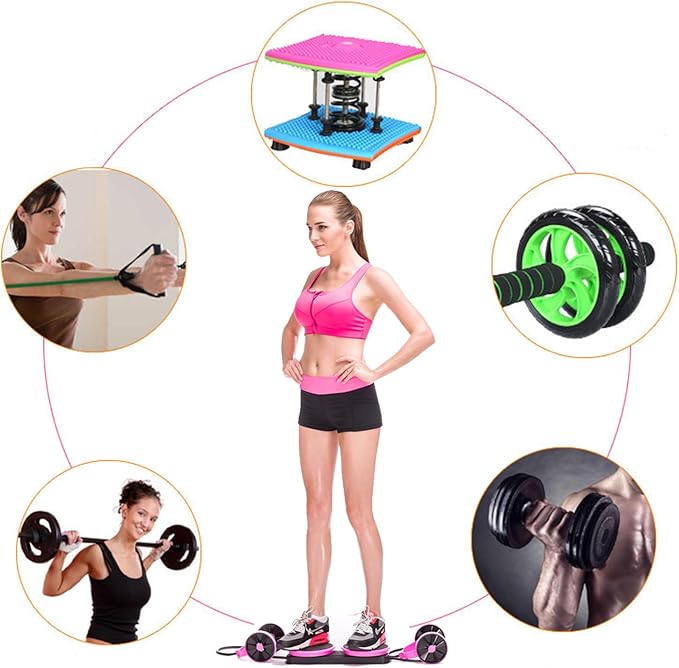 Ab Roller Wheel Multifunctional Pull Rope with Twister Board for Exercise - Double Abdominal Fitness Roller Waist Twisting Disc for Home Gym & Abs Workout Equipment.