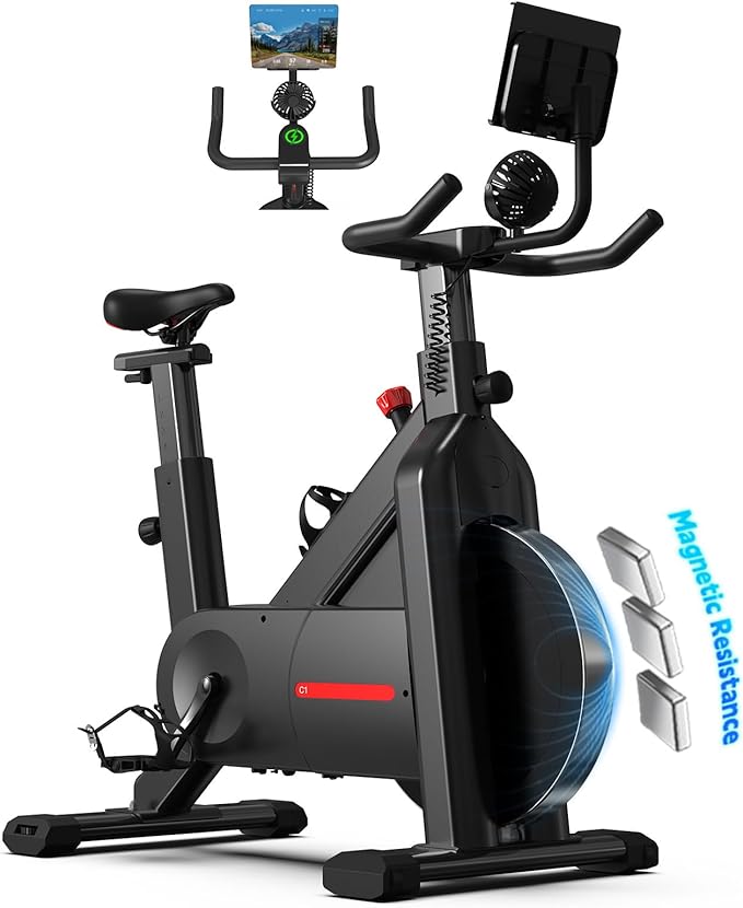 YESOUL Self-Powered Exercise Bike with Dynamic LED Lights – Stable Triangle Frame, Dual-Stage Drive, 300 lbs Capacity, Silent Magnetic Resistance, Compact Indoor Stationary Bike for Home