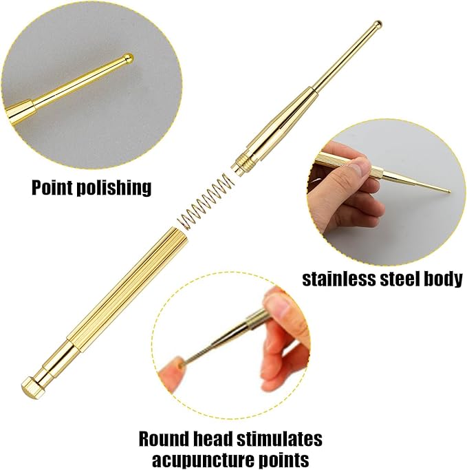 3PCS Massage Tools, Manual Acupuncture Pen, Stainless Steel Acupressure Stick, Facial Reflexology, Dual Head Massage Tool for Full Body Pain Relief
