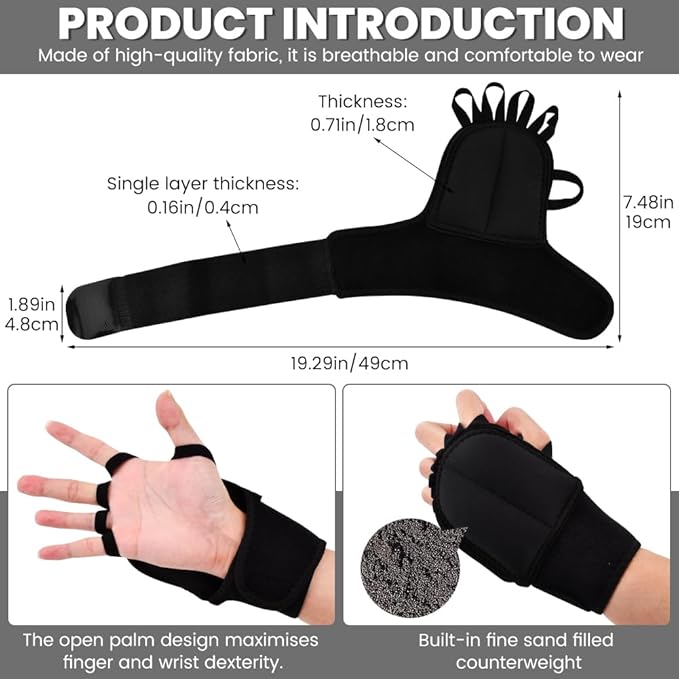 2 Pack Weighted Gloves for Tremors, Adjustable Hand Stability Aid for Parkinson's Patients, Writing Stability & Strengthening, Hand Grip Strength Trainer (Black)