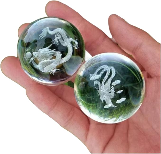 2Pcs Baoding Balls for Hand Therapy Chinese Health Balls,Crystals Balls for Hand Massage,Stress Relief and Exercise Massage Tools and Equipment,1.58Inch, Divine Dragon&Phoenix Balls