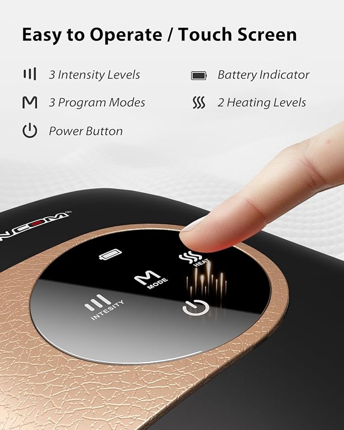CINCOM Upgraded Hand Massager with Heat and Compression for Arthritis and Carpal Tunnel - Cordless & Rechargeable (Black & Gold)