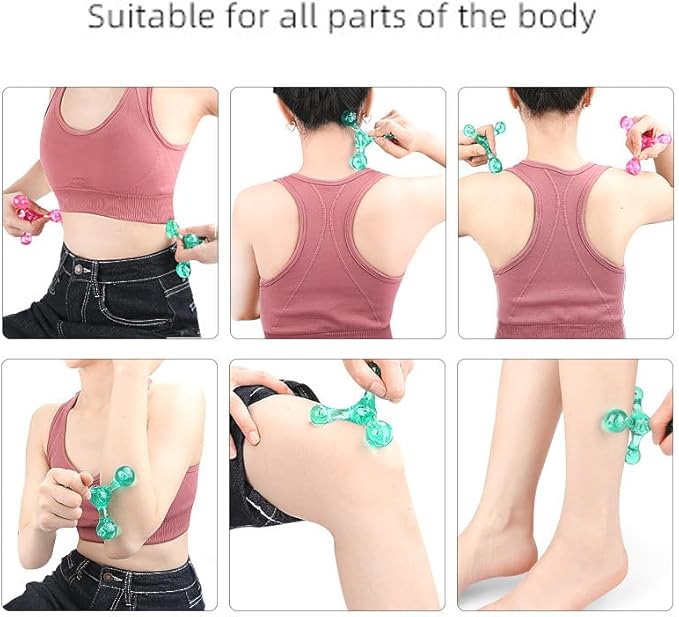 Trigger Point Massage Tools, 2 PCS 4 Point Manual Deep Muscle Tissue Trigger Massager, Handheld Palm Pressure Point Massage Tool, for Neck Shoulder Back Muscle Pain Relief (Green)