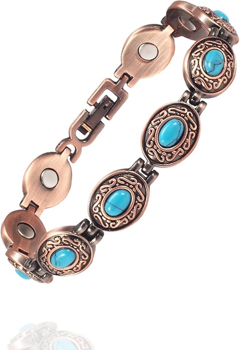 Copper Bracelets for Women, Pure Copper with Colored Turquoise Bracelet, 3500 Gauss Magnets, Fashion Jewelry（FUTI-1）