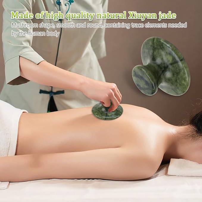 1Pcs Natural Jade Massage Stones Mushroom-Shaped Gua Sha Body Massage Tool for Relaxation Fatigue Relief Hot Stones Massage Set for Spa & Home Use