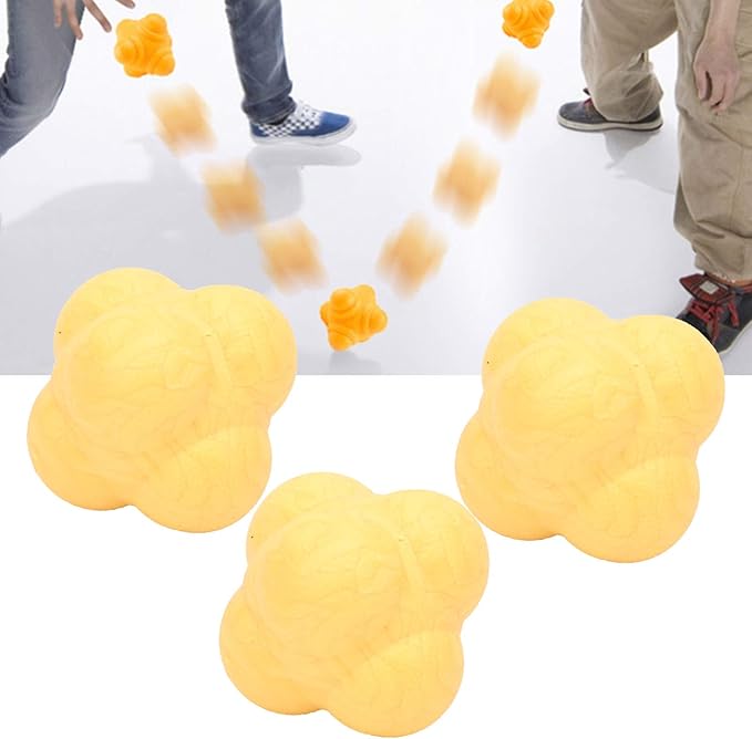 3pcs Hex Bounce Reaction Ball, Handball Reflexs Training Equipment, Rubber Reaction Bounce Balls for Hand Eye Coordination Training