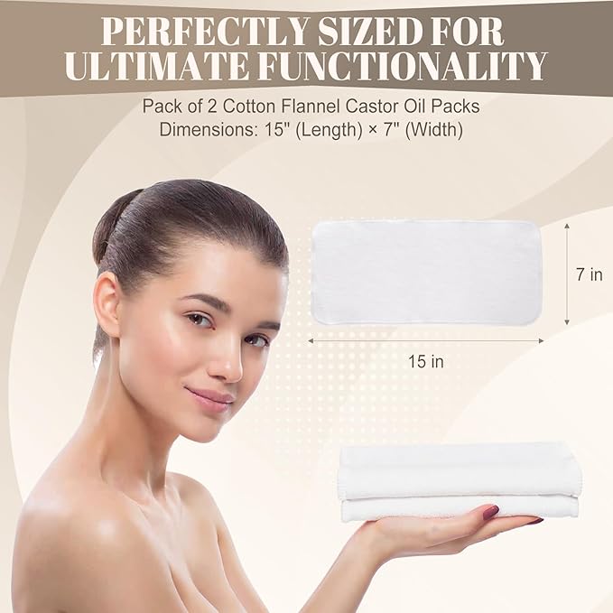 2 Pcs Organic Cotton Castor Oil Pack Wrap – Reusable Cotton Flannel Pads (No Straps) – Washable, Durable, Absorbent Cloth for Abdomen & Joints