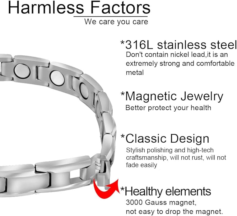 38 Elegant Stainless Steel Magnetic Bracelet for Women Magnetic Therapy Bracelet Pain Relief for Arthritis with Free Link Removal Tool