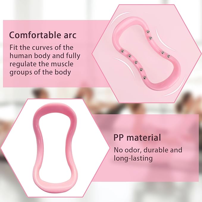 Set of 2 Pilates Yoga Fitness Rings, Pilates Circle Stretch Resistance Training Support Massage, Yoga Equipment Ring with Massage Steel Balls, Training Ring for Pilates, Pink