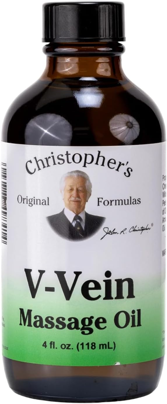 Christopher’s Original Formulas V-Vein Massage Oil, 4 fl oz | Herbal Topical Blend for Skin and Massage Care