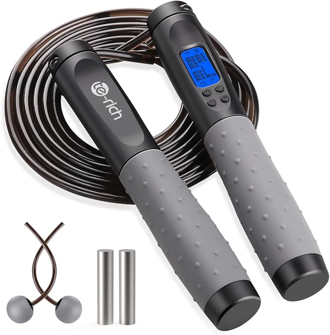 Te-Rich Jump Rope, Weighted Jump Rope for Fitness, Skipping Rope with Counter - Heavy Handles, Adjustable Length - Cordless Jumping Rope for Men Women Kids Fitness Exercise Training