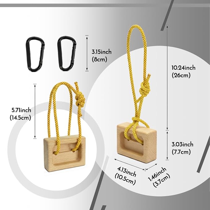 Portable Beech Wood Fingerboard Climbing Hangboard Set – Dual-Pocket Grip Blocks for Finger & Forearm Strength Training – Adjustable Rope and Metal Clips Included