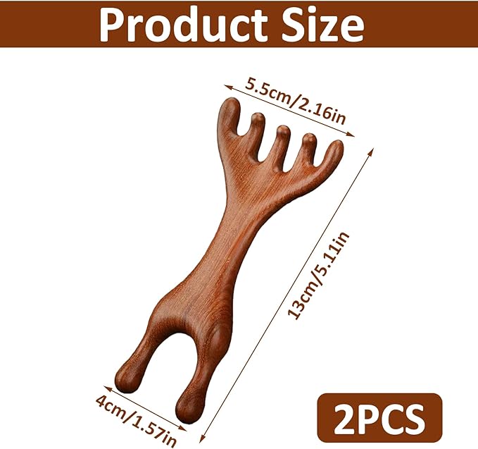 2 Pcs Jaw Massager,Sandalwood Massage Claws,Five Touch Therapy Comb,Wooden Comb,Taichi Tools,Manual Head Scratcher Whisk,Massage Brush for Head Face Eye Nose Jaw and Neck