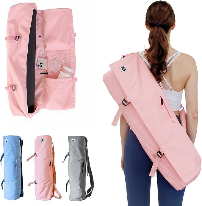 Tumaz Yoga Mat Bag | Padded Adjustable Shoulder Strap | Fits Up to 26" Mats | Multi-Pocket Storage for Essentials | Heavy-Duty G-Hook Closure | Lightweight & Durable for Yoga, Pilates & Fitness