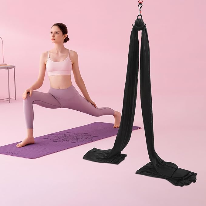 Aerial Yoga Practice Polyester Strap, Yoga Hammock Practice Kit（Black）