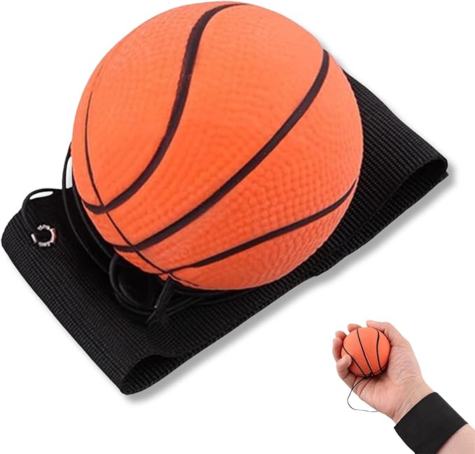 Basketball Wrist Return Ball, Sports Training Rubber Bouncy Ball on Elastic String, 2.36 Inch, for Exercise and Training