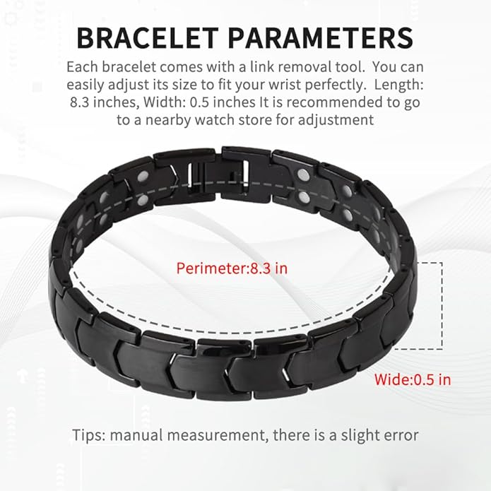 Magnetic Bracelets for Men，Stainless Steel Bracelet Lymphatic Drainage Therapeutic Magnetic Bracelets with Double Row Magnets Jewelry Gift with Adjust Tool