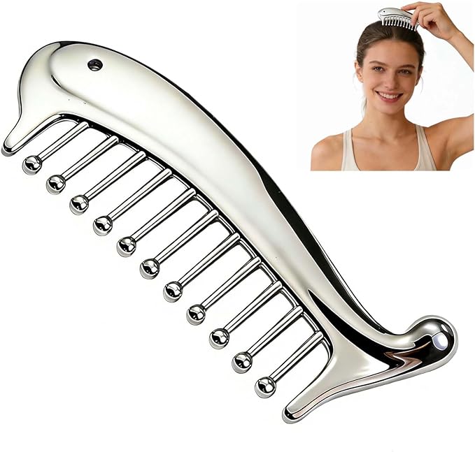 Metal Scalp Massage Tool Gua Sha Facial Tools, Portable Massage Comb for Scalp, Neck, Shoulders, Legs & Arms Handheld Head Massager for Deep Relaxation and Relieving Fatigue & Pain