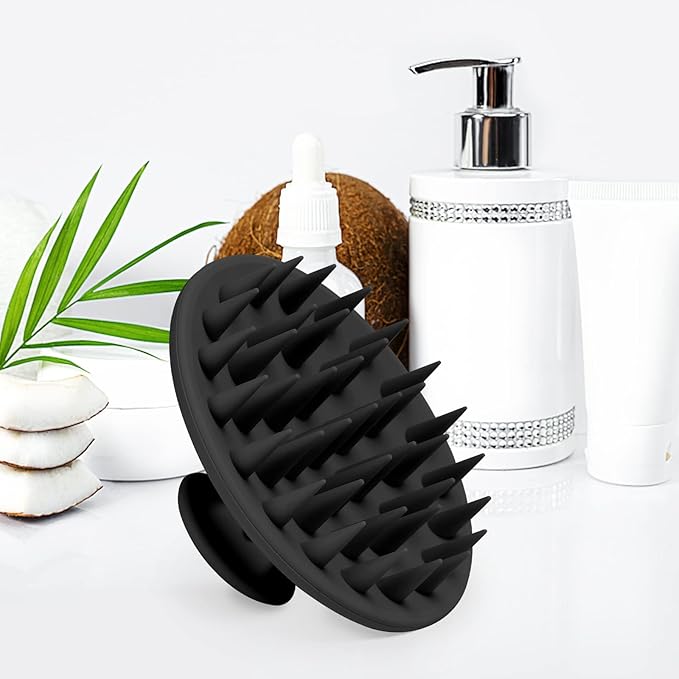 Silicone Scalp Massager Shampoo Brush, Scalp Brush for Hair Growth & Dandruff Removal, Hair Scrubber Scalp Stimulator Exfoliator Brush with Soft Bristles for Wet Dry Scalp Care (Black)