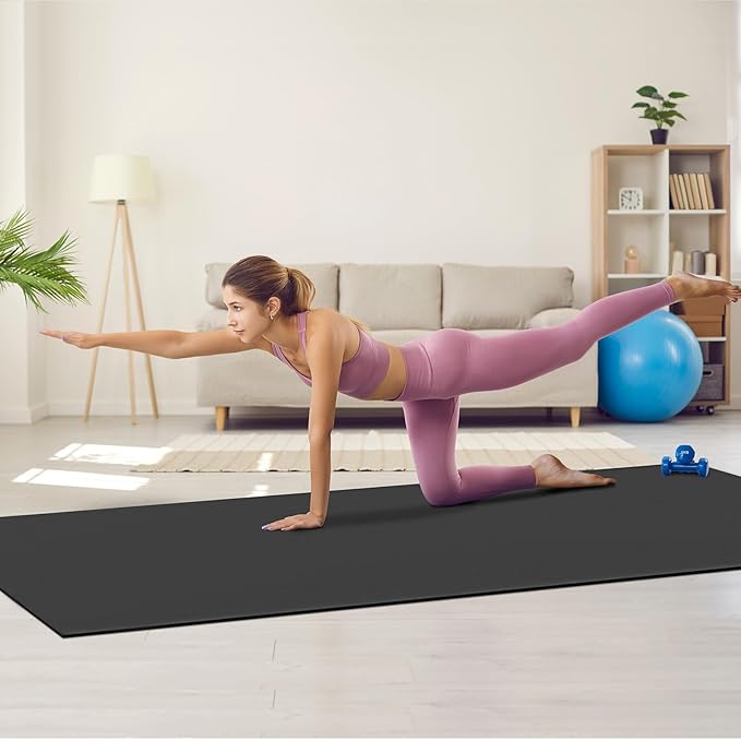 VEVOR Large Exercise Mat, 12'x6'/10'x6'/9'x6'/8'x6'/8'x5'/7'x5'/6'x4' (7mm) Extra Thick, Non Slip High Density Premium Workout Mat, Exercise Yoga Mat for Men & Women, Fitness & Exercise Mat with Bag & Carry Strap, for All Types of Home Yoga, Pilate & F...