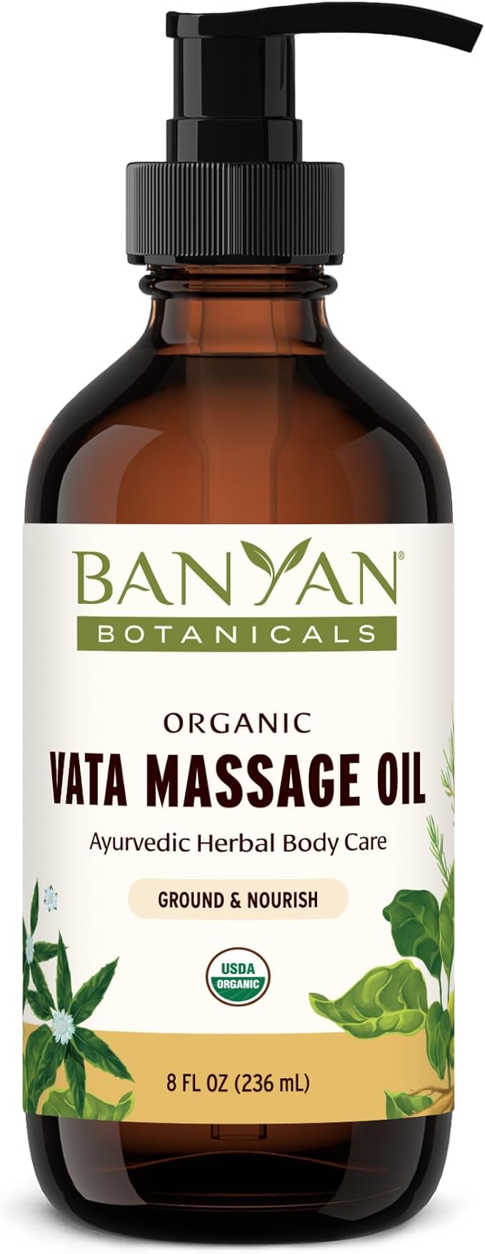 Banyan Botanicals Vata Massage Oil – Organic Herbal Massage Oil for Calm & Relaxation – Ayurvedic Oil with Organic Ashwagandha (Withania Somnifera) – 8 oz – Non-GMO Sustainably Sourced Abhyanga Oil