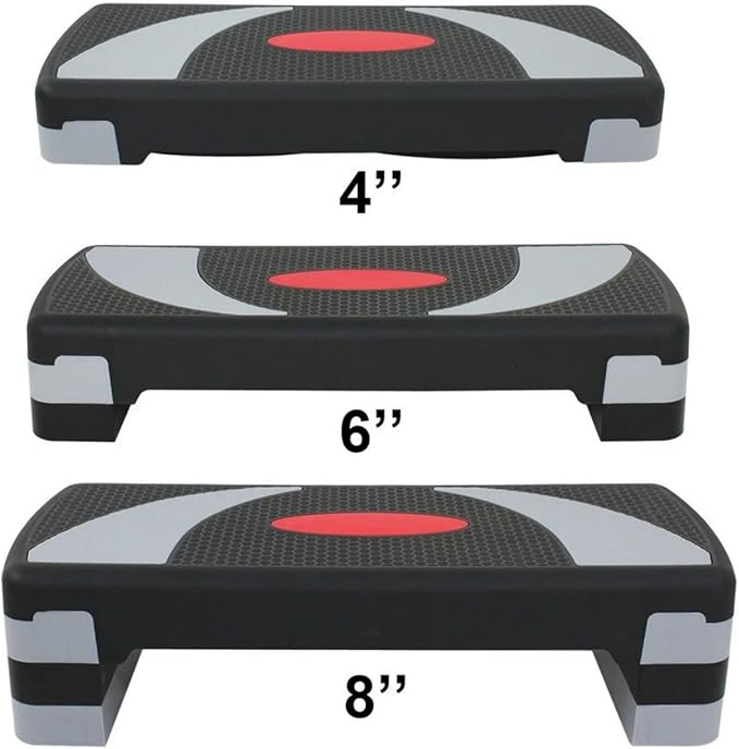 Aerobic Step Platform Trainer with Adjustable 3-Level Risers (4", 6", 8" Height) – 400 lb Capacity Non-Slip Exercise Stepper for Cardio & Strength Workouts at Home or Gym