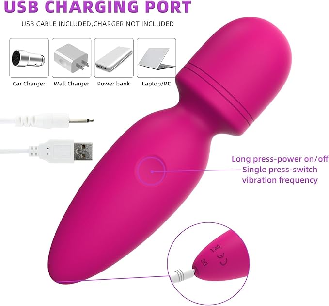 Mini Massager Tools,Small Waterproof Cordless Handheld Massager with 10 Vibration Modes, Personal Handheld Massager for Back（Rose Red）