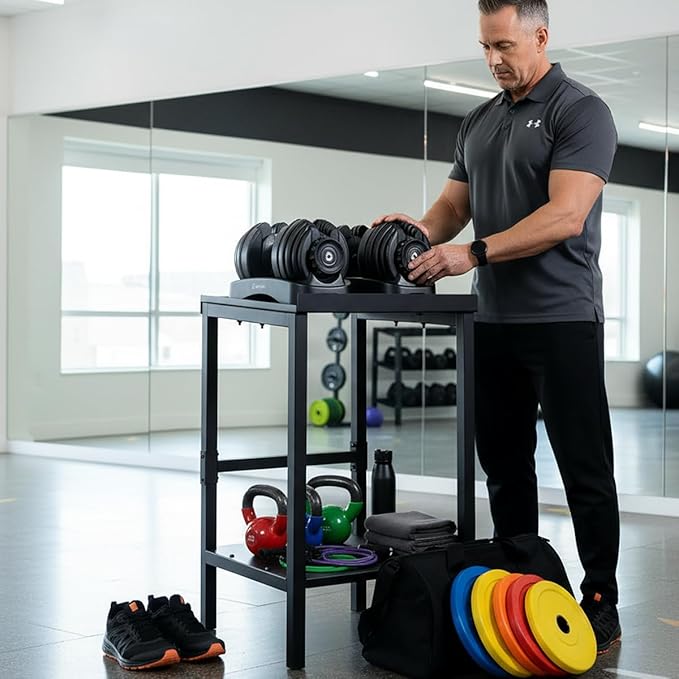 Commercial Heavy Duty Adjustable Dumbbell Stand & Kettlebell Stand, Adjustable Dumbbell Weight Rack, Kettlebell Storage Rack, Weight Rack for Garage/Home Gym/Commercial with Non-Slip Base, Anti-Tip Safety & Space-Saving Design, Weight Capacity 500/600/...