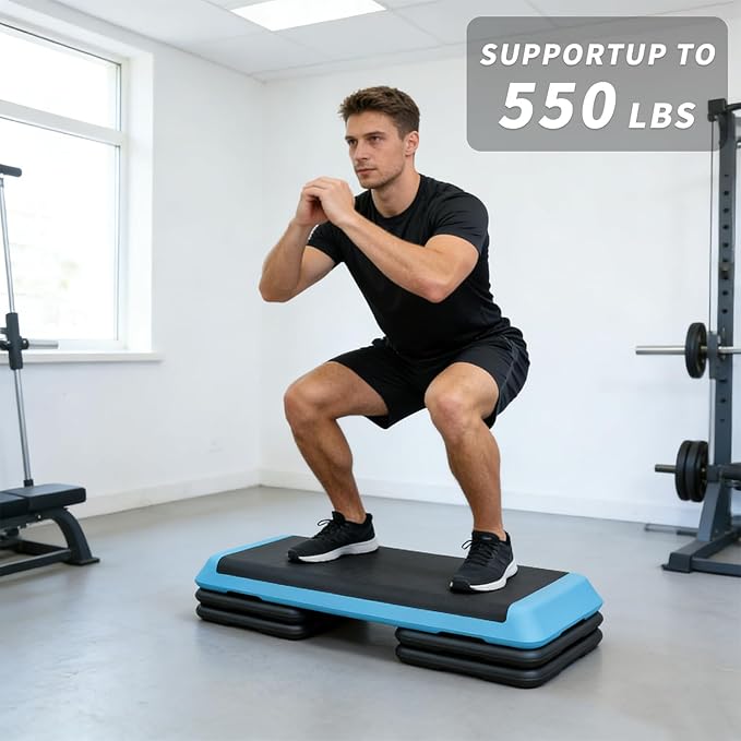 43'' Aerobic Stepper, 4-6-8in Height-Adjustable Exercise Workout Step Platform with 4 Detachable Risers for Home Gym Workout & Training