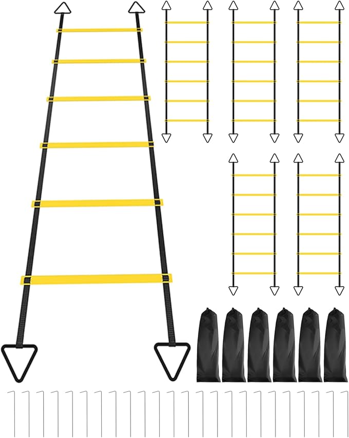 6 Packs Agility Ladder Speed Training Set - 36 Detachable Rungs (20 Inches Each) with 24 Ground Stakes, Portable Exercise Ladders for Soccer Football Footwork Training w/Carry Bag