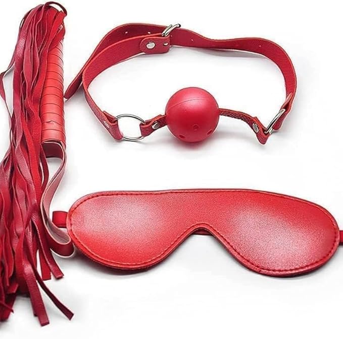 Fashion 10 Piece Leather Pilates Indoor Training Set, New Eye Mask for Fun Wrist and Hip Exercises Cosplay Accessories [Red], Couple Gift