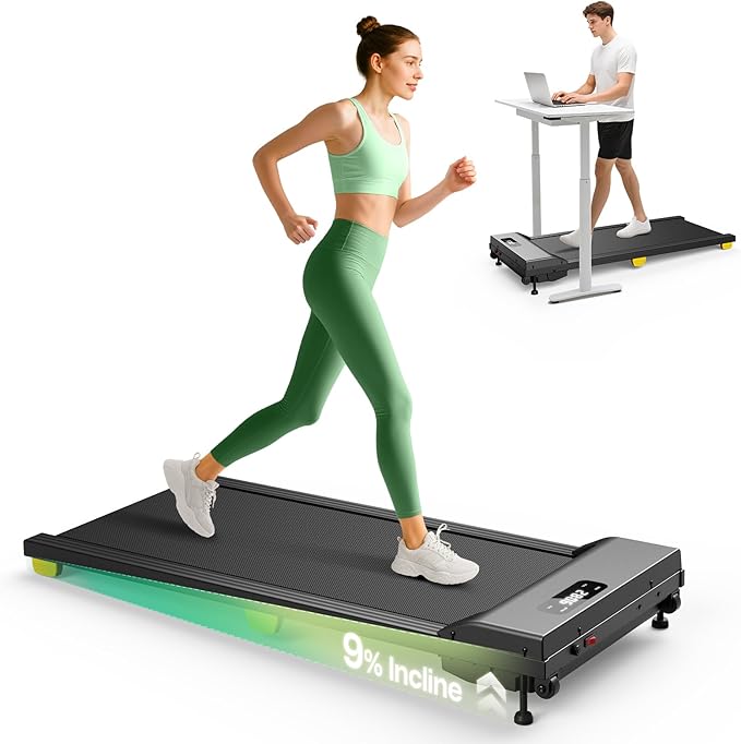 UREVO Walking Pad with Incline, Portable Under Desk Treadmill, 2.5 HP Walking Treadmill Pad for Home and Office, Walking Jogging Running Machine with Remote Control and LED Display
