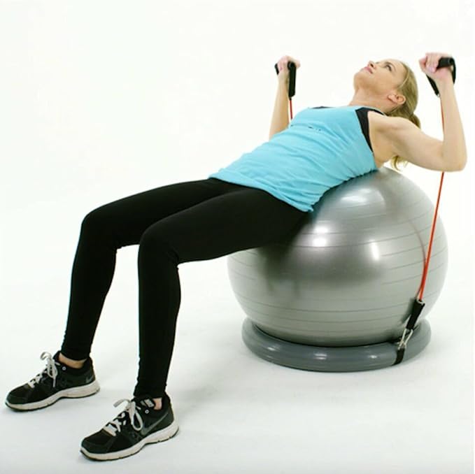 Backless Balance Ball Chair Exercise Stability, 21 25 29 Inch Pregnancy Labor Medicine Ball Chair for Home Gym Office, Gray Exercise Ball Kit with Base & Bands(Diameter 75cm(29 4/8 inch))