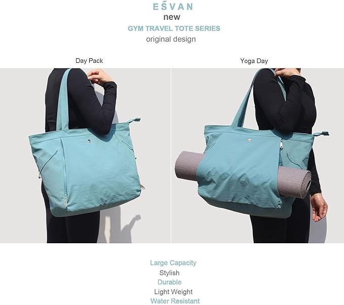 ESVAN Yoga Tote Bag for Women Shoulder Bags Drawstring for Office Workout Travel Carryall Pilates Gym and Beach