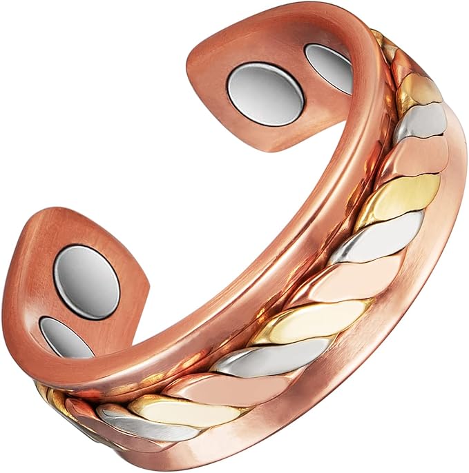 Copper Rings for Women,Pure Copper Three -Color Gold Woven Magnetic Ring, Fashion Copper Jewelry (0208s)