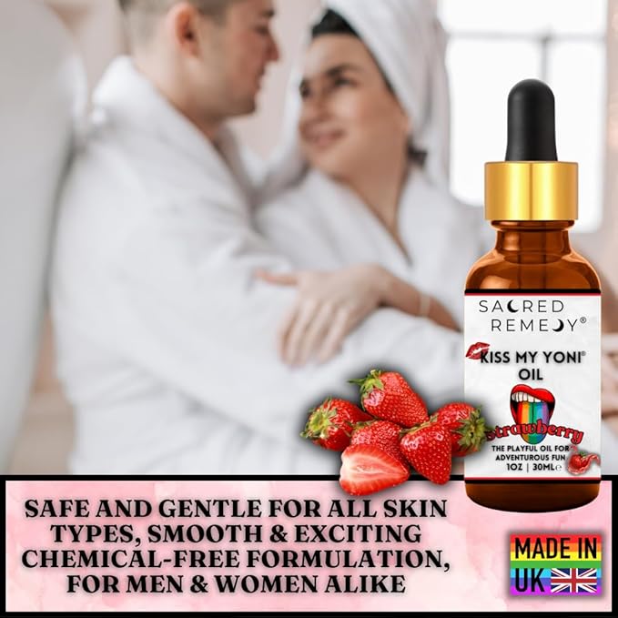[Strawberry] KMY Premium Moisturising, Smoother, Softer, Non-Sticky, Self Care Massage Oil. Non-Greasy Formula for Ultimate Comfort. Vegan, Natural, Organic. Gay/Lesbian Pride