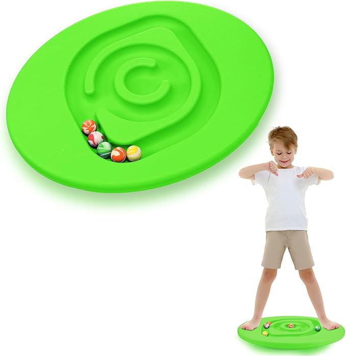 Kids Maze Balance Board Plastic Wobble Rocker Balance Board with Mini Balls Load 170lb for Balancing Exercise Equipment Game Boys Girls Physical Therapy 18.5 x 14.57 Inch(Green,Round)