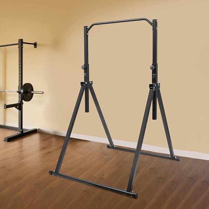 Triangular Pull Up Station, Foldable Power Tower Pull Up Bar Dip Station, Adjustable Height Multifunction Workout Stand for Home Gym Strength Training Equipment, Support 440lbs
