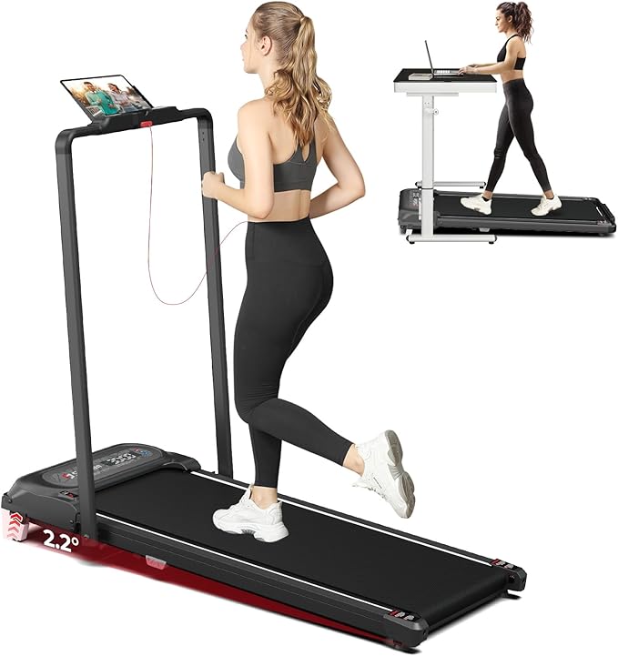 SubSun Foldable Treadmill for Home, Portable Walking Pad with Handle, Manuall/Auto/No Incline, 2.5HP Treadmill with 265 Lbs, Black/White